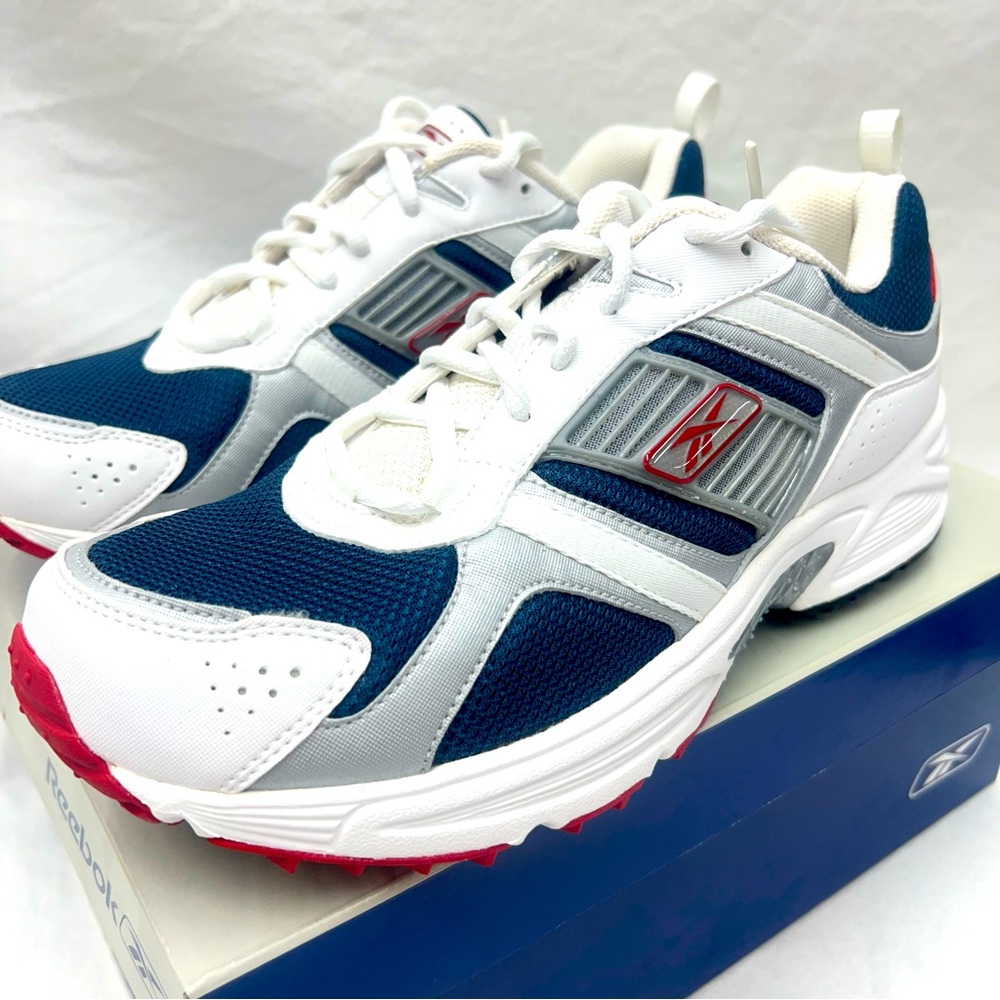 NEW Reebok men’s red silver blue white athletic running Dad shoes sneakers